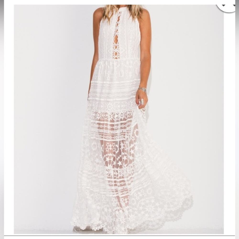 Jen’s Pirate Booty RARE Eclipse White Lace Maxi Halter Dress size large